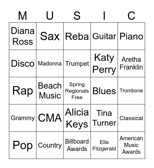 MUSIC GENRE BINGO Card