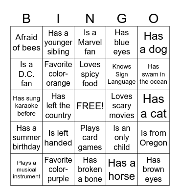 PEOPLE Bingo Card