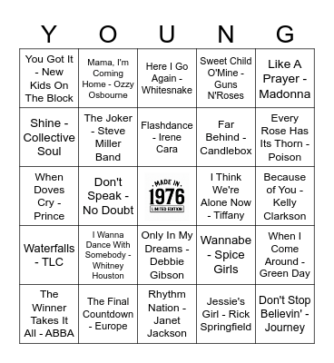 Young Kris Bingo Card