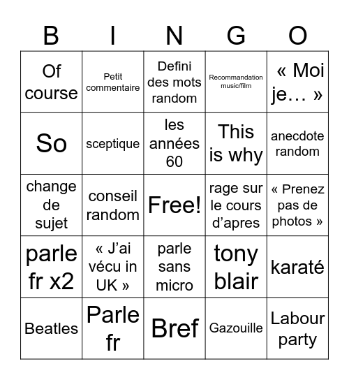 CM civi Bingo Card