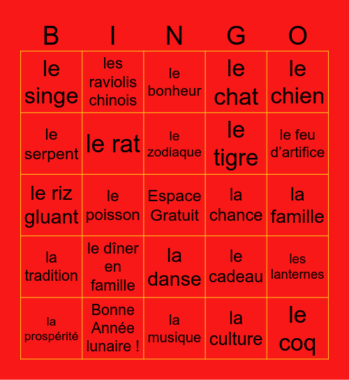 Le Nouvel An lunaire Bingo Card