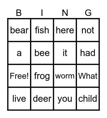 What Lives Here Bingo Card