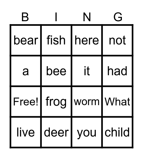 What Lives Here Bingo Card