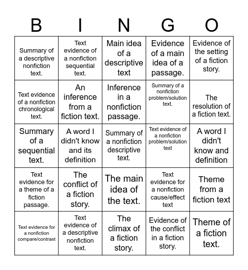 ELA Bingo Card