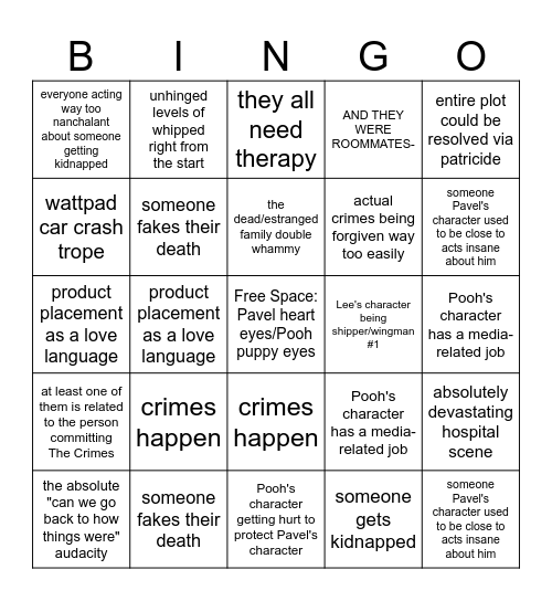 Rae's PoohPavel Show Bingo Card