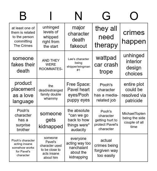 Rae's PoohPavel Show Bingo Card
