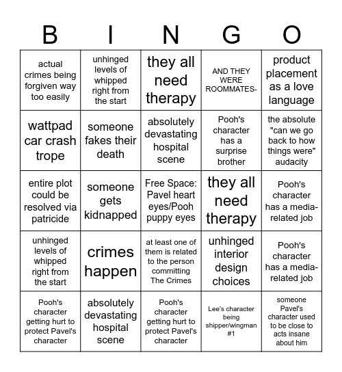 Rae's PoohPavel Show Bingo Card