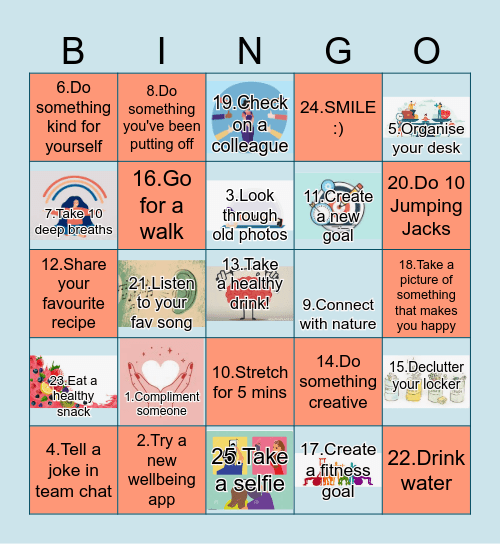 Wellbeing Bingo Card