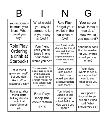 Social Skills Bingo Card
