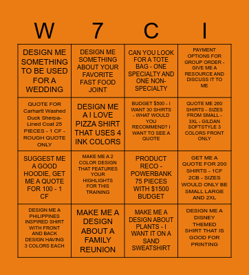 CUSTOM INK BINGO CARD Bingo Card