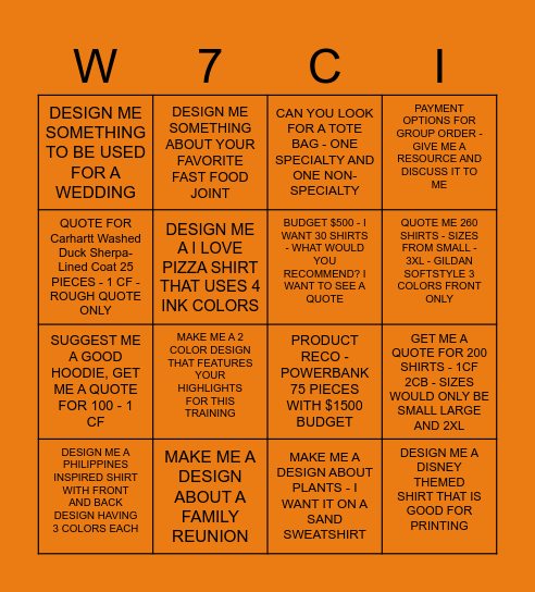 CUSTOM INK BINGO CARD Bingo Card