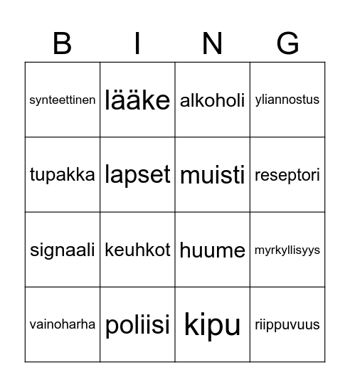 Kannabis lailliseksi eduskuntakäsittely Bingo Card