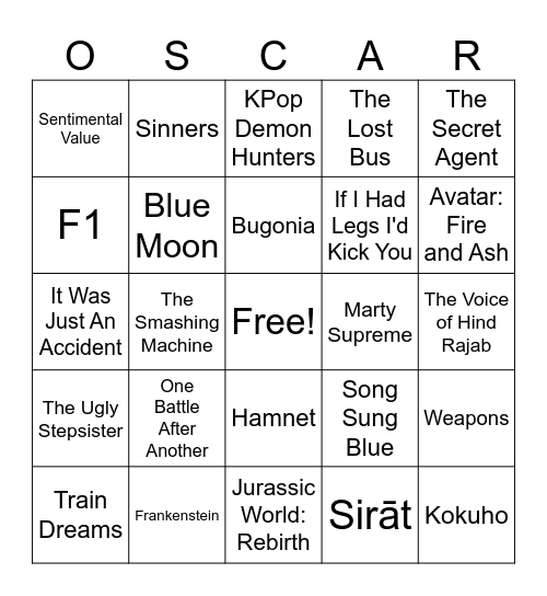 2026 Academy Awards Bingo Card