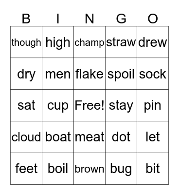 Phonics Bingo Card