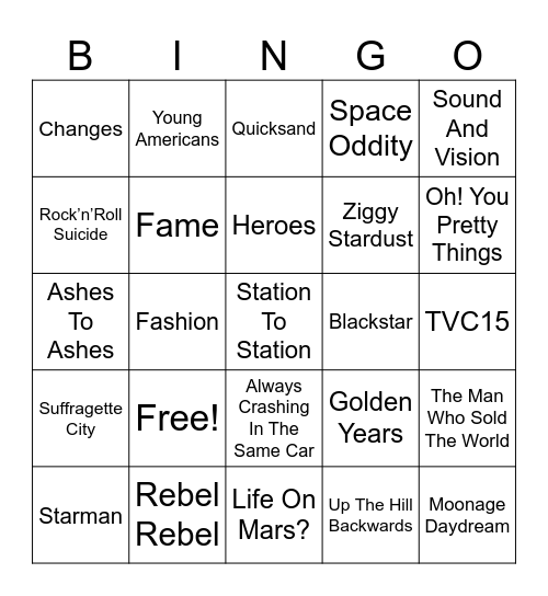 David Bowie Whoa-y Bingo Card