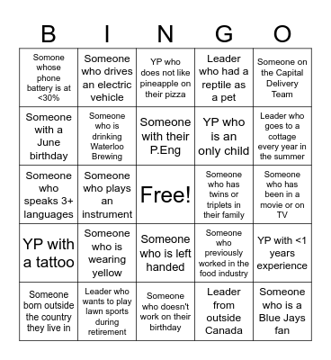 Young Professional Workshop Bingo Card