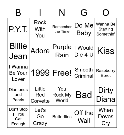 MJ vs Prince Bingo Card