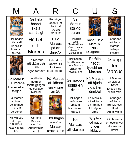 Marcus 50 års Bingo Card