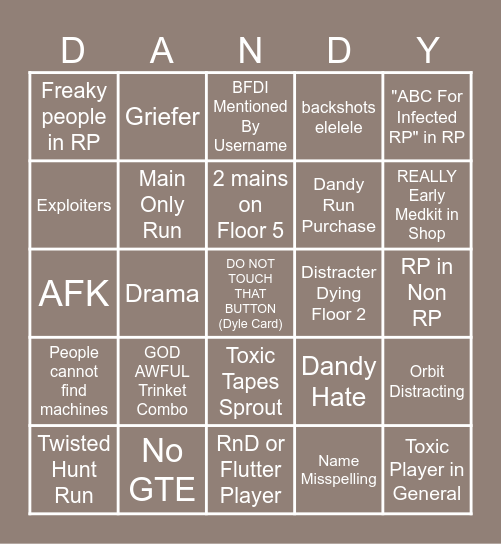DANDYS WORLD BINGO Card