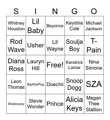 Black History Month SINGO Bingo Card