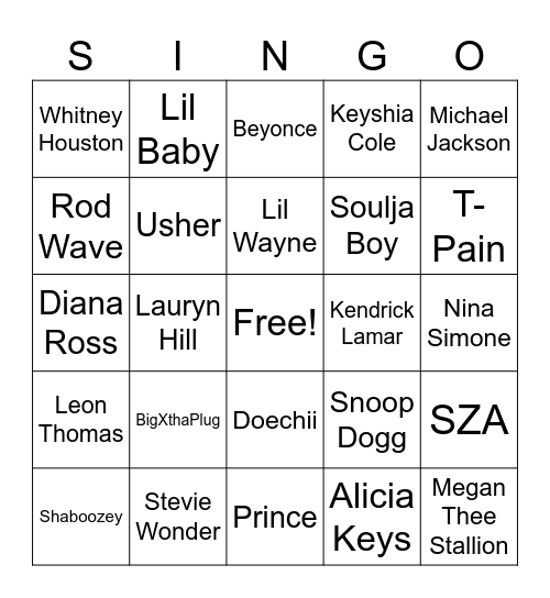 Black History Month SINGO Bingo Card
