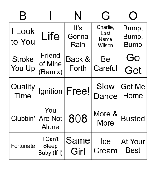 Songs Written By R. Kelly Bingo Card