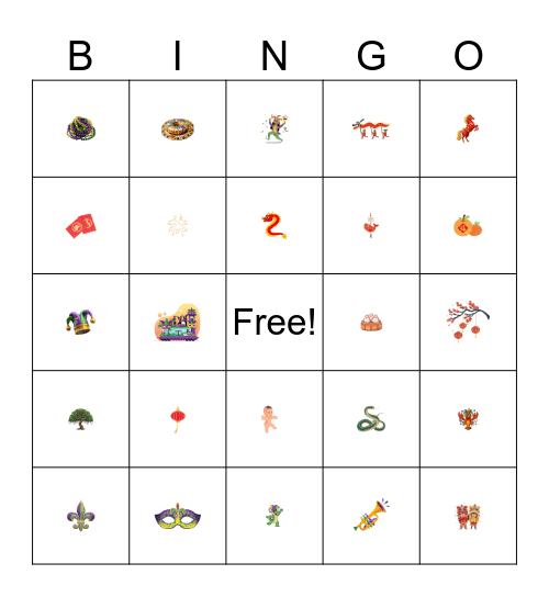 Lunar New Year/Mardi Gras Bingo Card