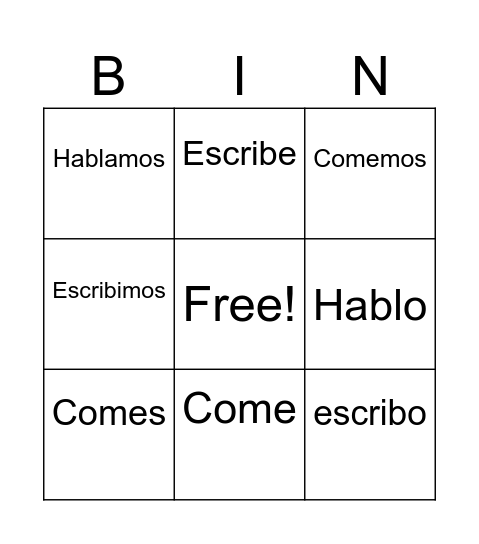 Verb Conjugation Bingo - Spanish Bingo Card
