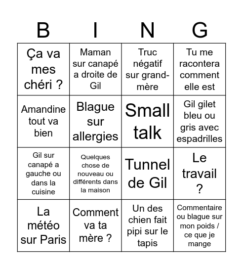 Repas chez Lolo Bingo Card