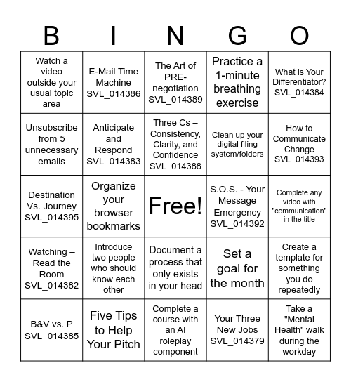 NET Bingo Round 1 Bingo Card