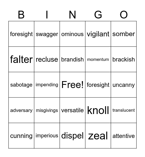 Take 3 Vocabulary #1-5 Bingo Card