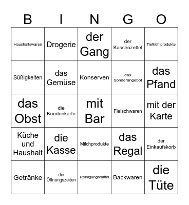 im Supermarkt Bingo Card