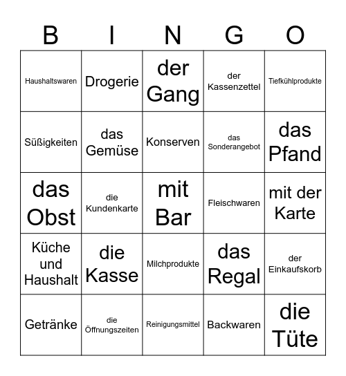 im Supermarkt Bingo Card