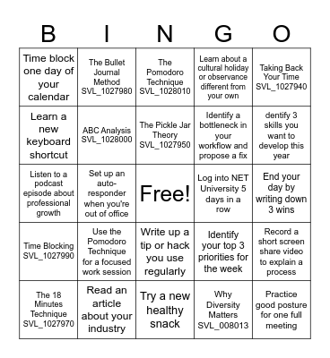 NET Bingo Round 2 Bingo Card