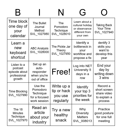 NET Bingo Round 2 Bingo Card