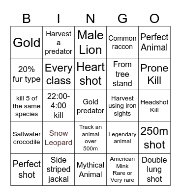 TheHunterCOTW Bingo Card