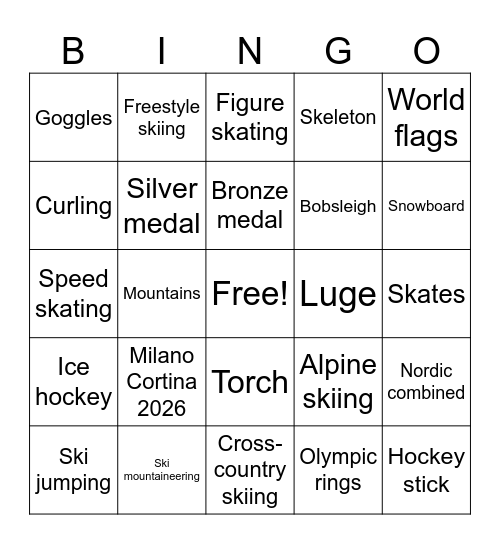 Winter Olympics Bingo Card