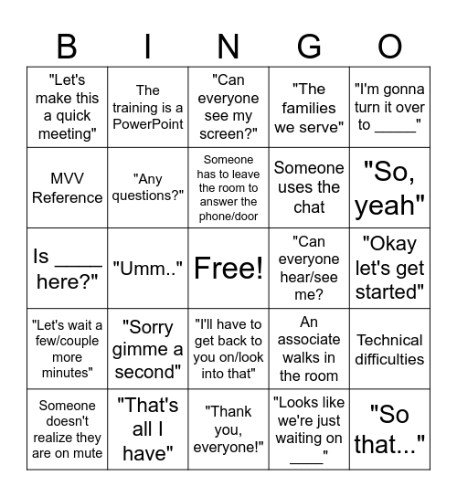 Microtraining Bingo Card