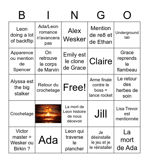 Grim's Re9 bingo Card