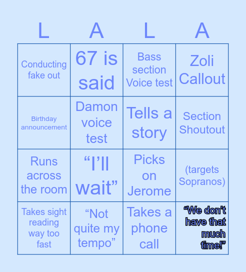 Choir Bingo Card