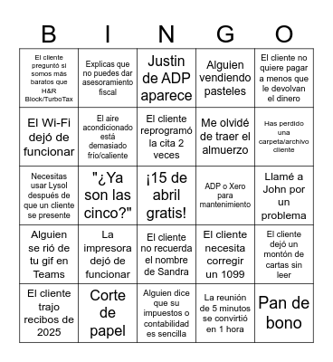 Tax Season Bingo Card