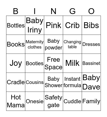 Iriny's Bridal Shower Bingo Card