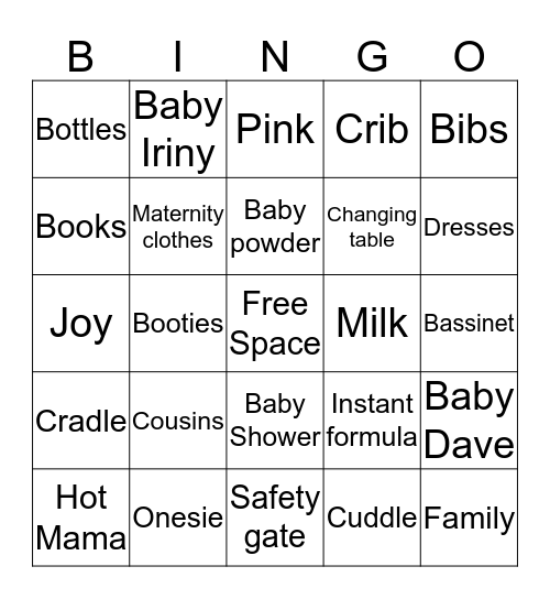 Iriny's Bridal Shower Bingo Card