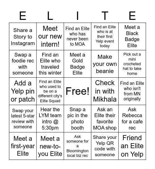 Elite Bingo @ LYM Store MOA Bingo Card