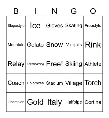 Winter Olympics 2026 Bingo Card