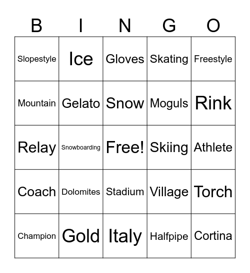 Winter Olympics 2026 Bingo Card