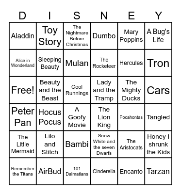 Disney Movies Bingo Card