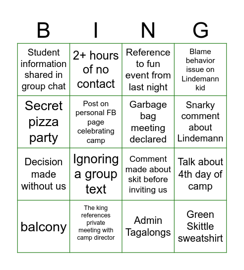 Camp Bing Bingo Card