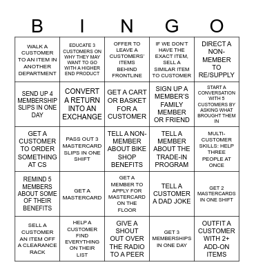 Sales Floor Bingo Card