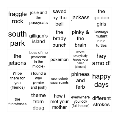 TV Theme Songs Bingo Card